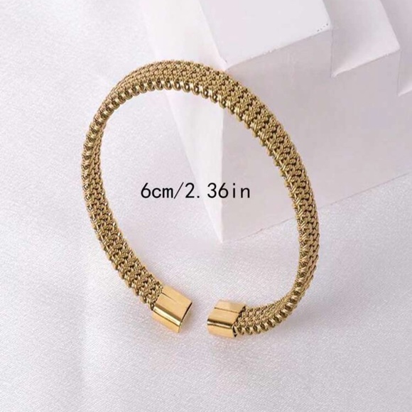 1pc Stainless Steel Gold Tone Spiderweb Design Open Cuff Bracelet For Couple - Picture 3 of 5